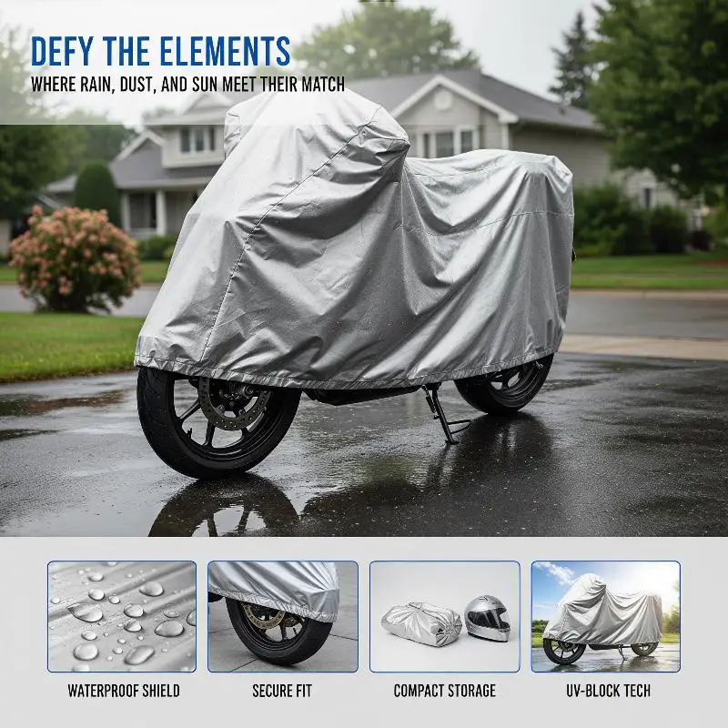 Universal Motorcycle Cover Waterproof Weather Resistant Dustproof Sunproof for Scooter Commuter Bike Daily Use 1PC