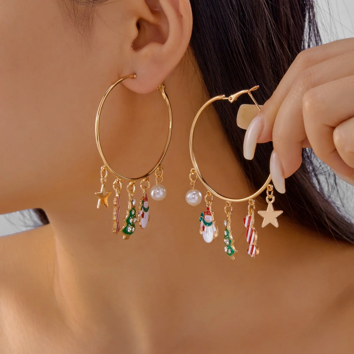 Xmas Holiday Hoop Drop Earrings Gingerbread Tree Candy Star Snowman Santa Claus Reindeer Christmas Jewelry Gift For Women Men