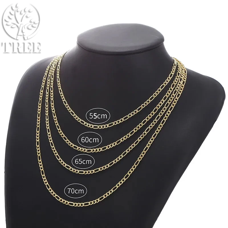 

Men and Women 18K Gold Figaro Chain Necklace 2 4 6 8 10 12mm Cuban Chains 925 Sterling Silver Long Necklaces Men Fashion Jewelry