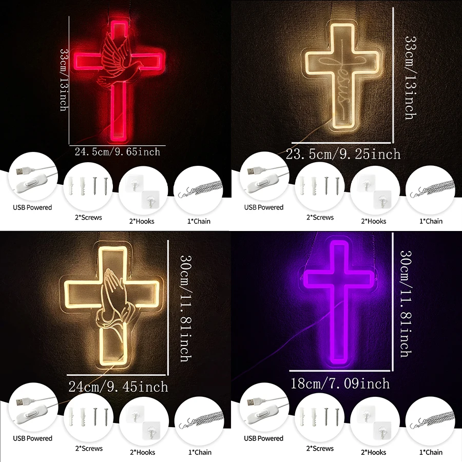 Cross Series Neon Sign For Wall Decor,Light Up Sign For Bedroom,Living Room,Church Wedding Decor,Gift For Believers,USB Powered