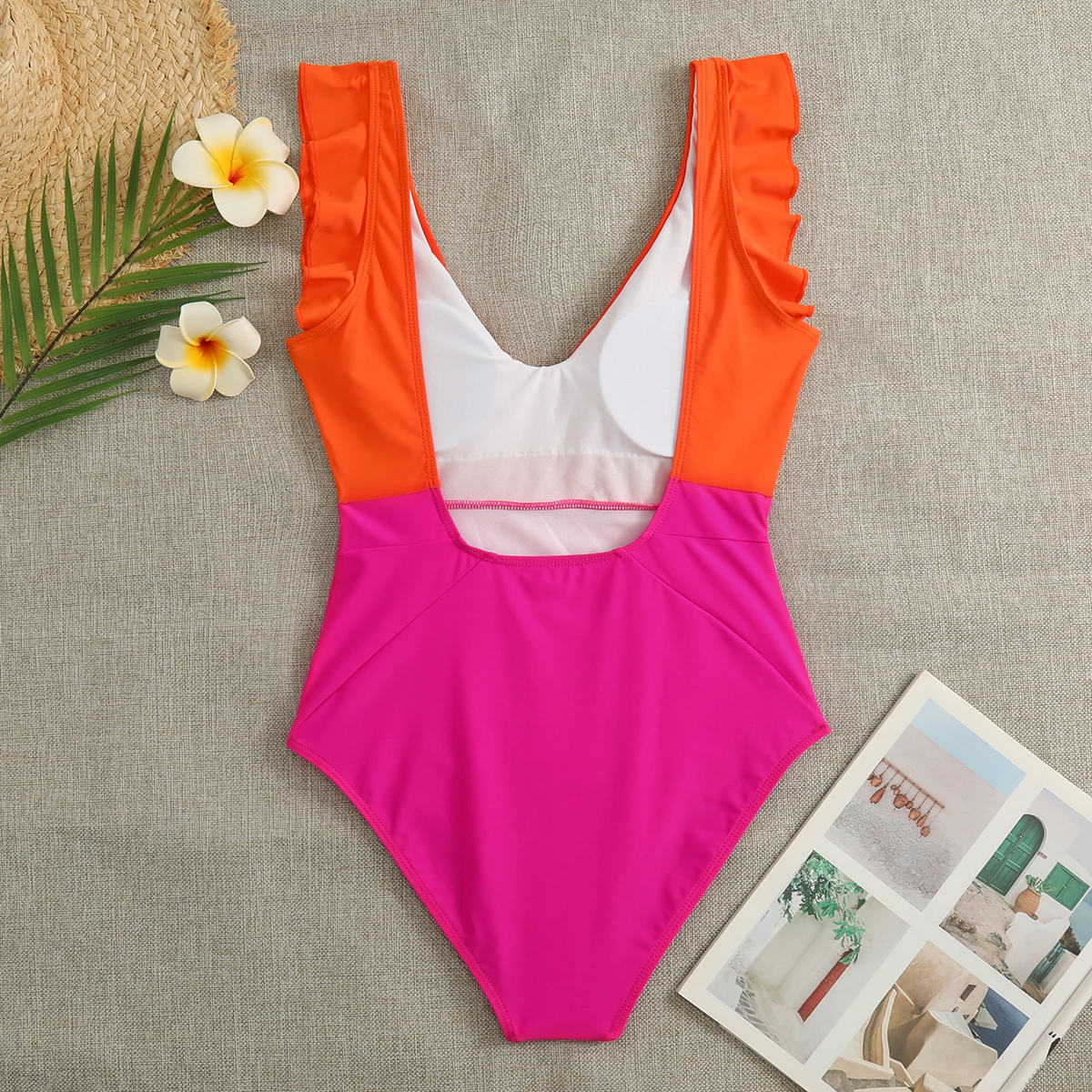 Swimwear One Piece Swimsuit Women 2023 New Sexy Ruffle Deep V-neck Bathing Suit Solid Beach Wear Monokini Swimming Female Summer