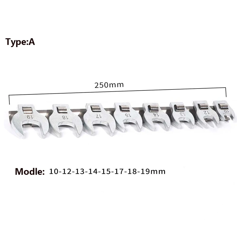 Chiave per azionamento da 3/8 pollici Chiave per estremità aperta con piede di corvo Set di chiavi Utensili manuali Chiave per azionamento 10mm-22mm Chiave per clacson Testa di riparazione