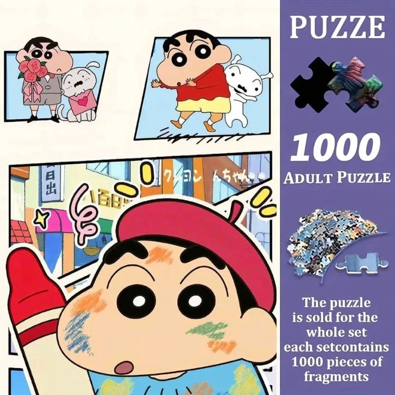 500/1000 Teile Erwachsenen-Puzzle Crayons Shin Hobby Comic Grid Cartoon - Anspruchsvolles Großteiliges Puzzle, Tragbar