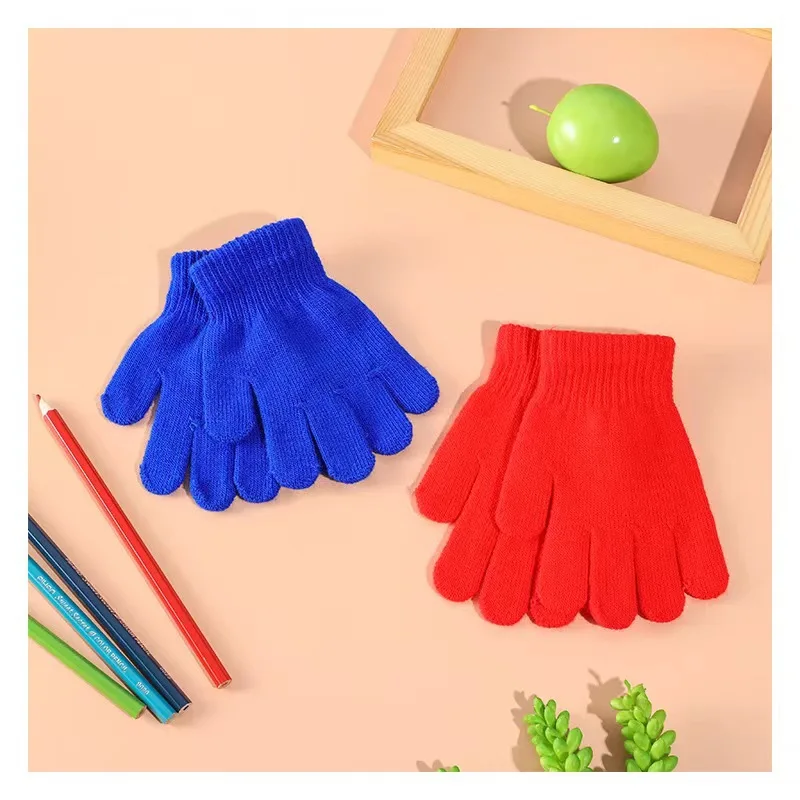 5-12Y Winter Knitted Children's Gloves Full Finger Boy Girl Glove Warm Thick Kids Gloves Baby Gloves Candy Color Cotton Mittens