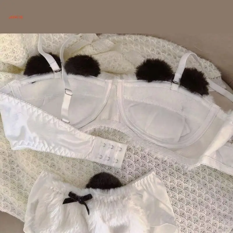 sexy panda lingerie Fuzzy Furry Panda Bear Lingerie Set Bra Panty Set Soft main image 0