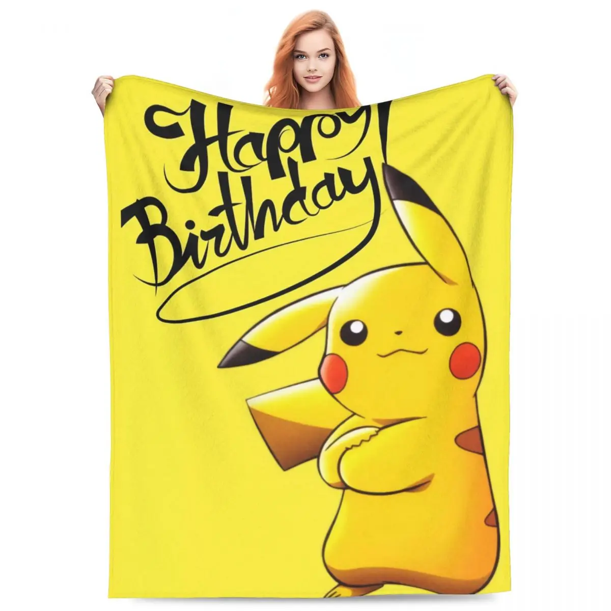 Pikachu Happy Birthday Blankets Quality Warm Throw Blanket Winter Travel Office Couch Chair Pattern Bedspread