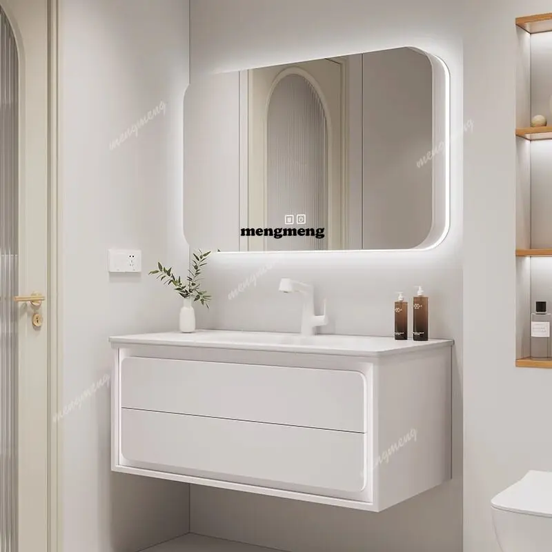 Ceramic oak bathroom cabinet combination modern simple hand wash basin cabinet skin feeling integrated basin washstand