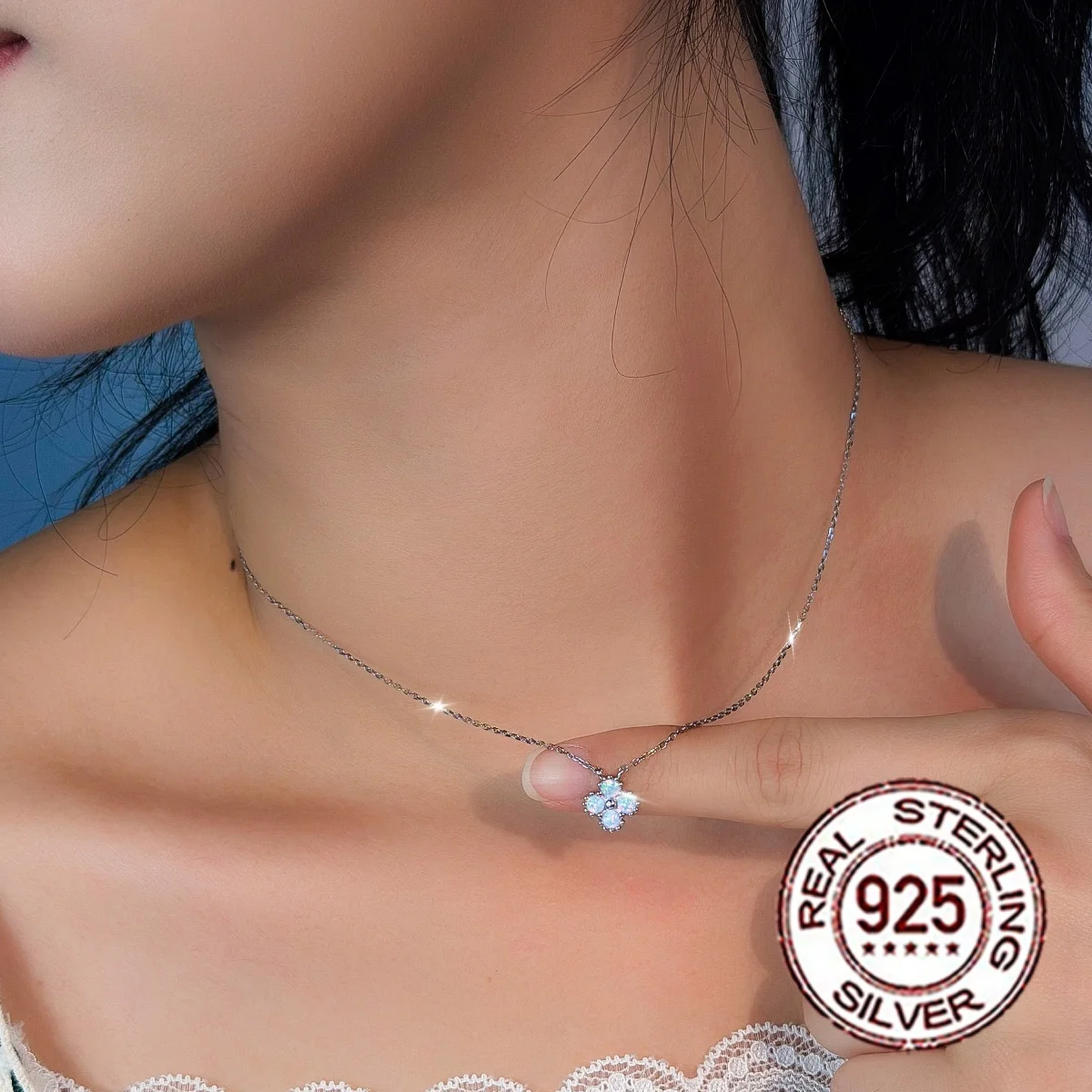 CWWZircons S925 Lucky Leaf Design White Opal Pendant Necklace for Women Clavicle Chain Jewelry Daily Birthday Jewelry Gift SD131 3