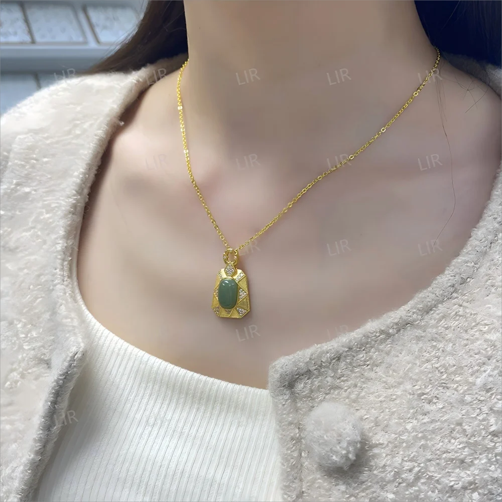 LIR S925 الفضة الاسترليني الطبيعية Hetian جاسبر قلادة قلادة - FengShui حسن الحظ |   مجوهرات محظوظة للنساء |   سحر عصري