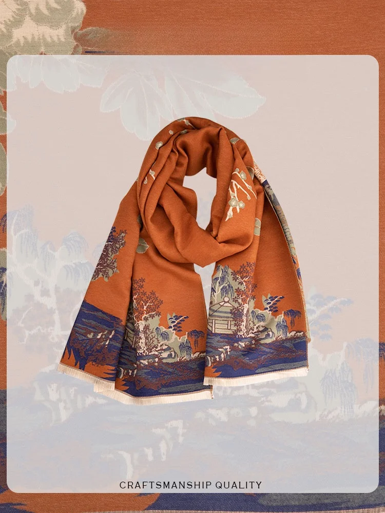 Langting Double-Sided Cotton Tassel Scarf Thickened Warm Woolen Style Winter New Year Gift for Mom Chinese Style Long Rectangle