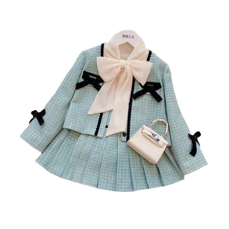 Sweet Outfits Kids Girls Princess 2pcs Clothes Sets Spring Autumn Children Fashion Blazer Coat+Skirt Vintage Outfits Suit