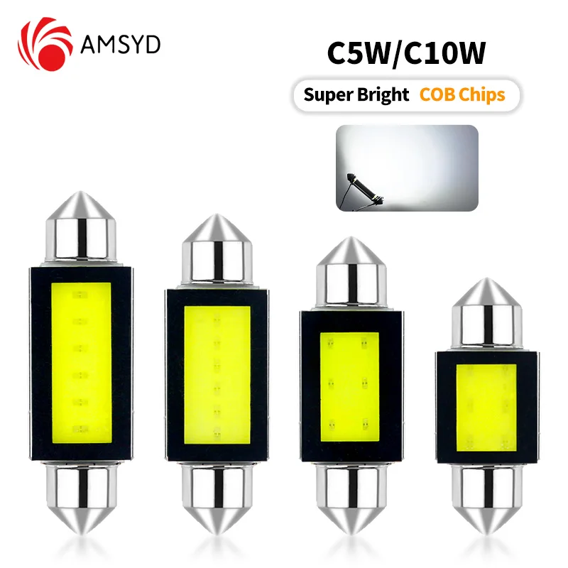 

10PCS C5W LED Bulb C10W Festoon 31/36/39/41mm 12V COB 7000K White Car Interior Dome Reading Lights Trunk License Plate Lamp