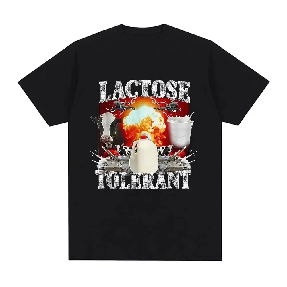 2024 100% Cotton T Shirt Lactose Tolerant Printed Black Casual High Quality Man Top Short Sleeve  T Shirt Men Women Clothing