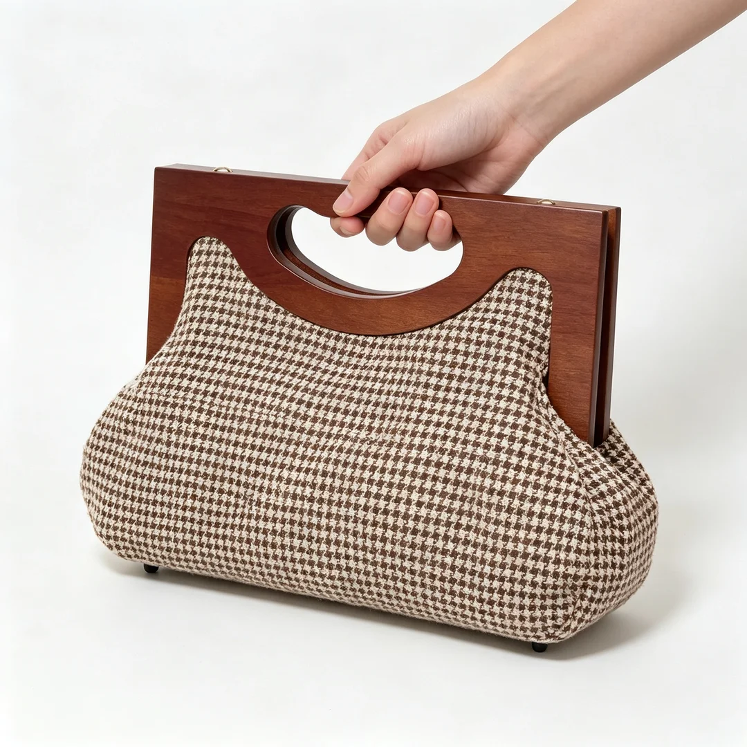 Asa de madera auténtica retro para bolso, marco natural para cartera con agujeros y tornillos, molde para clutch, accesorios para fabricación de bolsos, cierre de cadena
