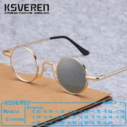 Men Metal Retro Round Photochromic Nearsighted Glasses Refractive Astigmatism Lenses Anti Reflection 0 -0.5 To -6.0