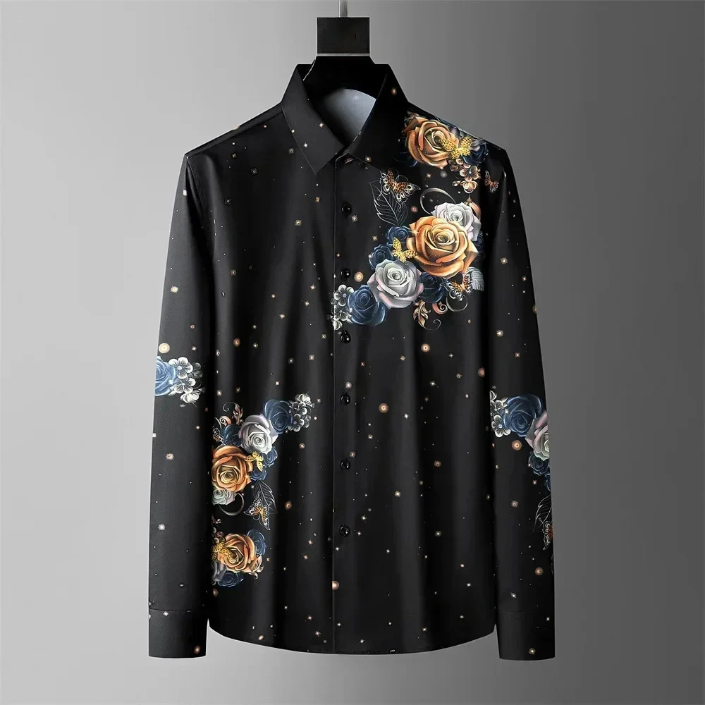 Printed Shirt Men's Casual Shirt Long Sleeved Slim Fit Social Party Tailcoat Men Camisas Divertidas Hombre Camisas Para Hombre