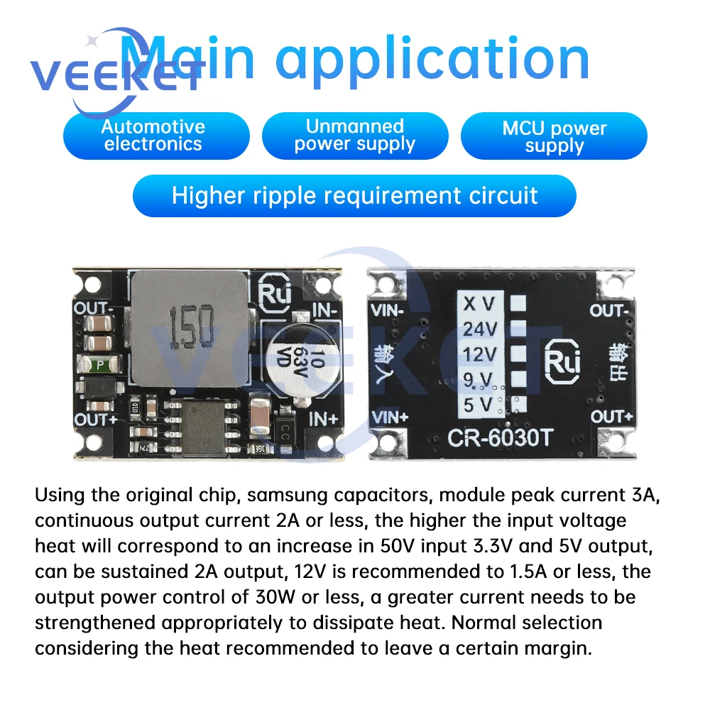 Módulo reductor de DC-DC DC5-60V a DC3.3V DC5V DC12V módulo reductor conversión de energía Mini módulo regulador adaptador de corriente