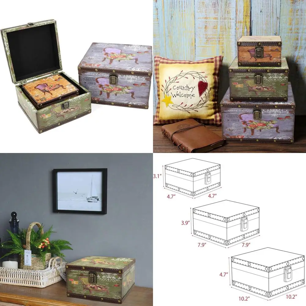 

Set of 3 Vintage Wooden Nesting Boxes with Latch, Rustic Decor Storage for Home, Ideal for Photos, Jewelry, and Cash