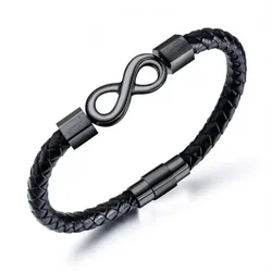 Classic Infinity Loop Leather Bracelet Hand Woven Men's Fashion Accessory Wrist Strap Rope Jewelry