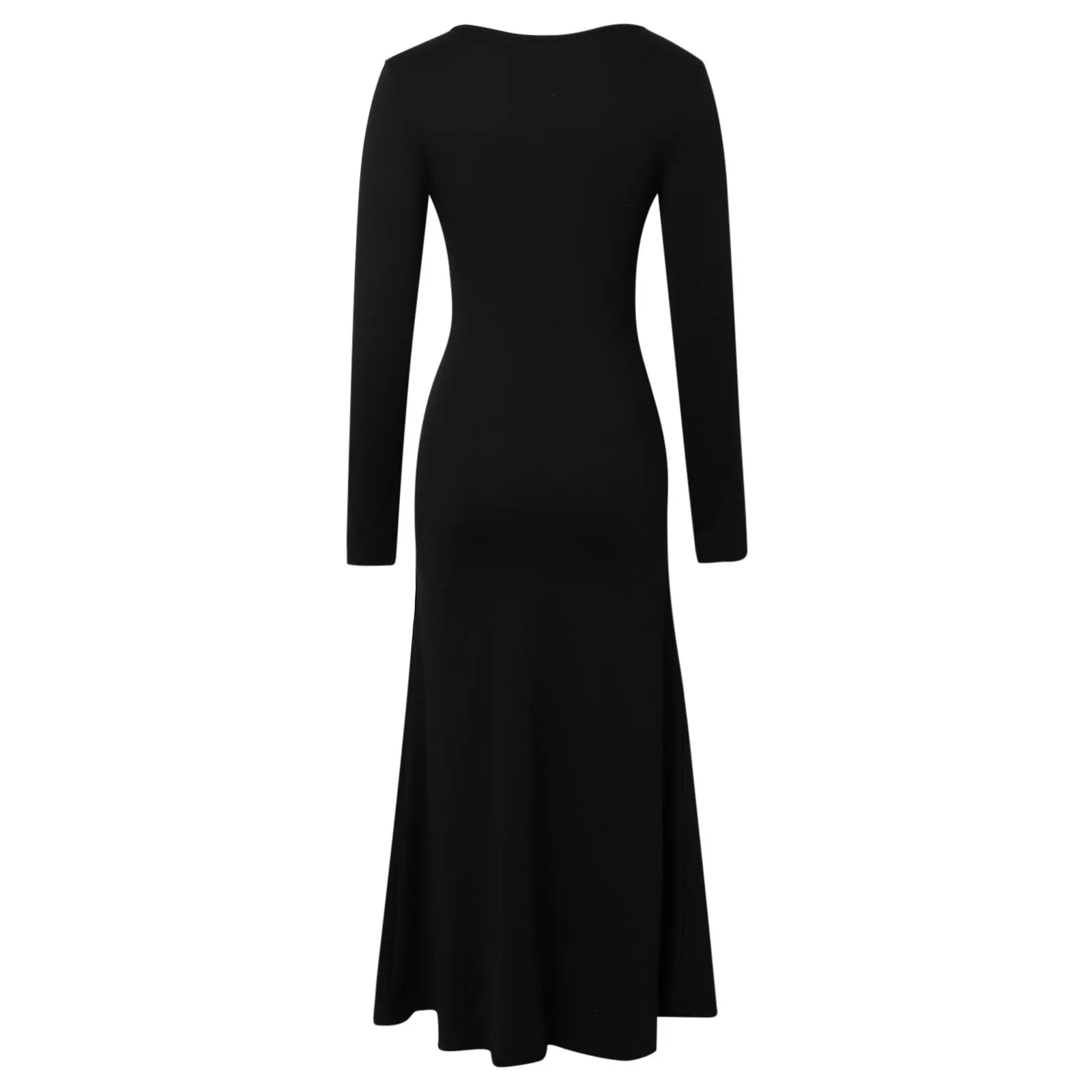 Long Sleeved Dress Female New Varieties Evening Dress Womens High Quality Solid Color V Neck With Side Ruffles And Side Slit