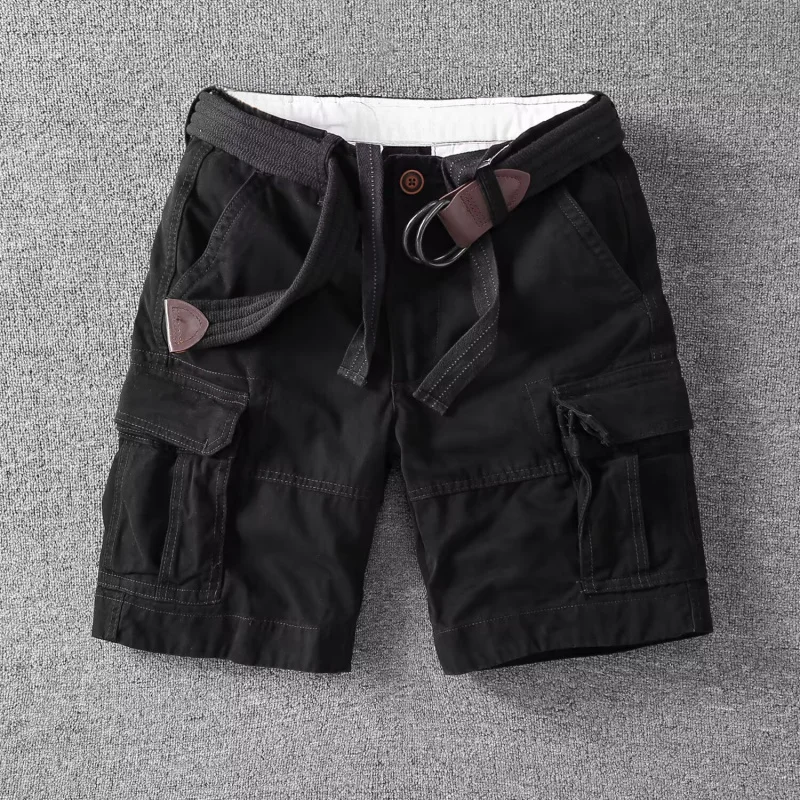 2026 Men Multi Pocket Camo Cargo Shorts 5 Inch Inseam Straight Breathable Harajuku Street Pants for Camping Hiking