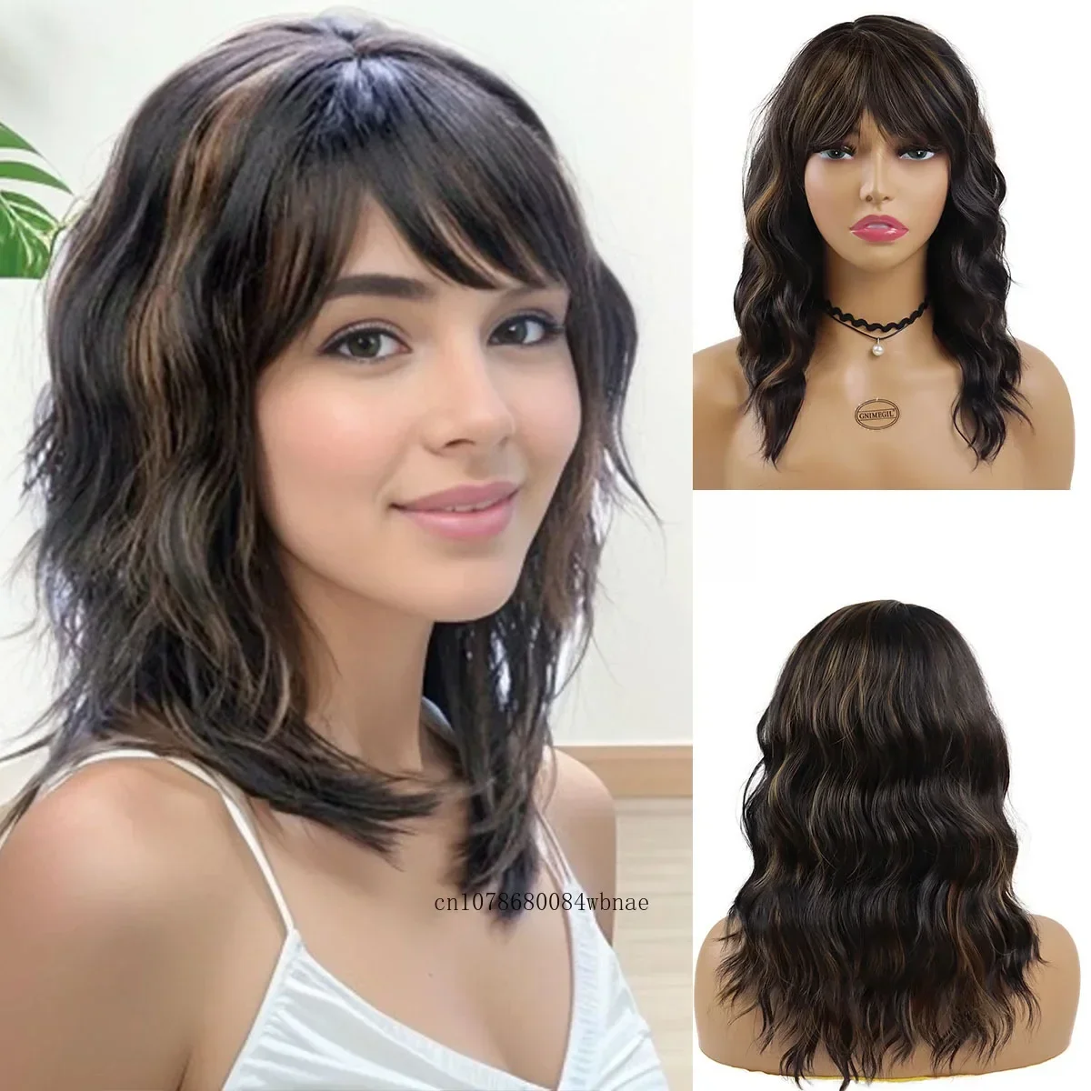 

Medium Wavy Wig for Women Synthetic Hair Mix Brown Wigs Heat Resistant Fiber Daily Party Cosplay Adjustable Size Natural Looking