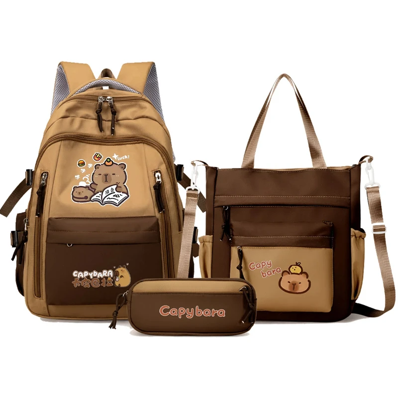 Kawaii Capybara School Backpack 3pcs Girls School Bags Set Casual Daypacks Kids Book bag Children Schoolbag Travel Backpack