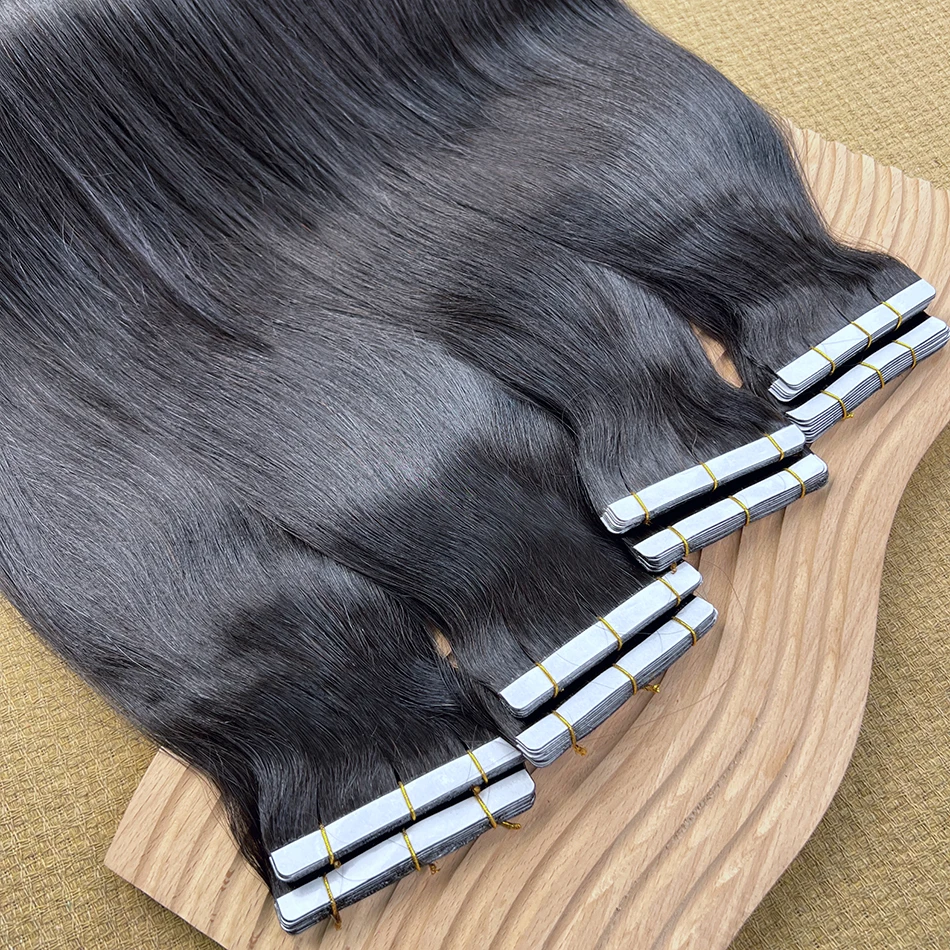 شريط بولي يوريثان مستقيم في وصلات الشعر حقن غير مرئي سلس من جلد البولي يوريثان مواد لاصقة مربوطة يدويًا 4x0.8 8x0.8 سم 100% شعر بشري