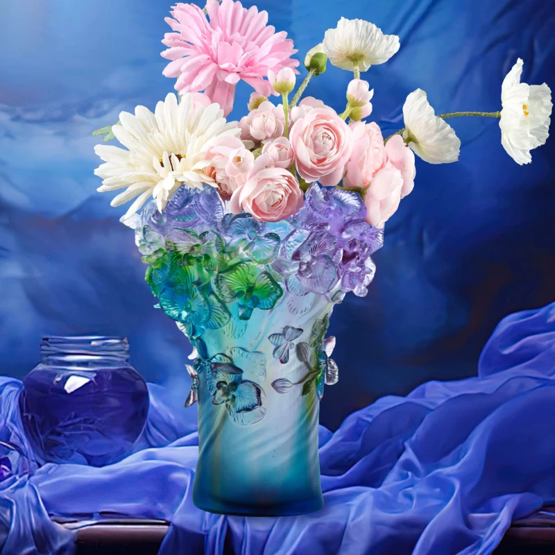 High quality luxury crystal vase color engraved moth orchid glazed wedding souvenir gift bowl type product