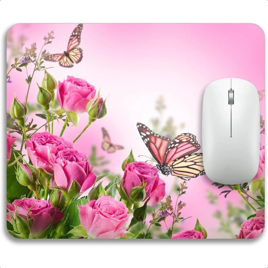 Mauspad mit schönen Blumen und Pflanzen, Gummiunterseite, rutschfestes Mauspad für Büro, Schreibtisch, Laptop, Computer, Mauspads