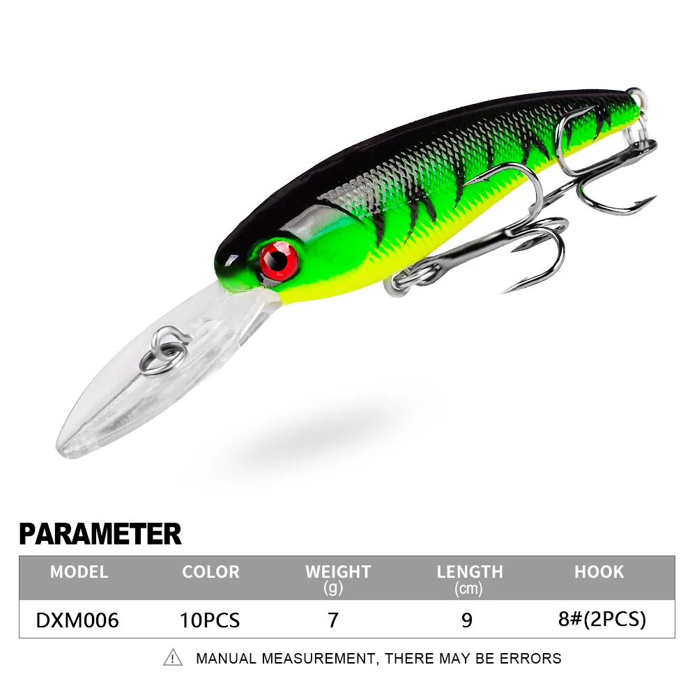 

PROBEROS 1pcs Fishing Lure 7.2g 9cm Hard Artificial Minnow Lures 10 Color Crankbait Fishing Baits 8# Treble hook dxm006