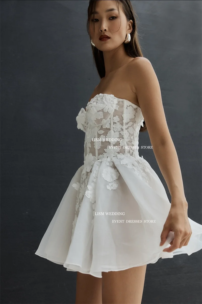 LISM Sexy Mini A-Line Wedding Dresses Lace Flowers Sweetheart Sleeveless Bridal Gowns Women Robe De Mariage Wedding Party Dress