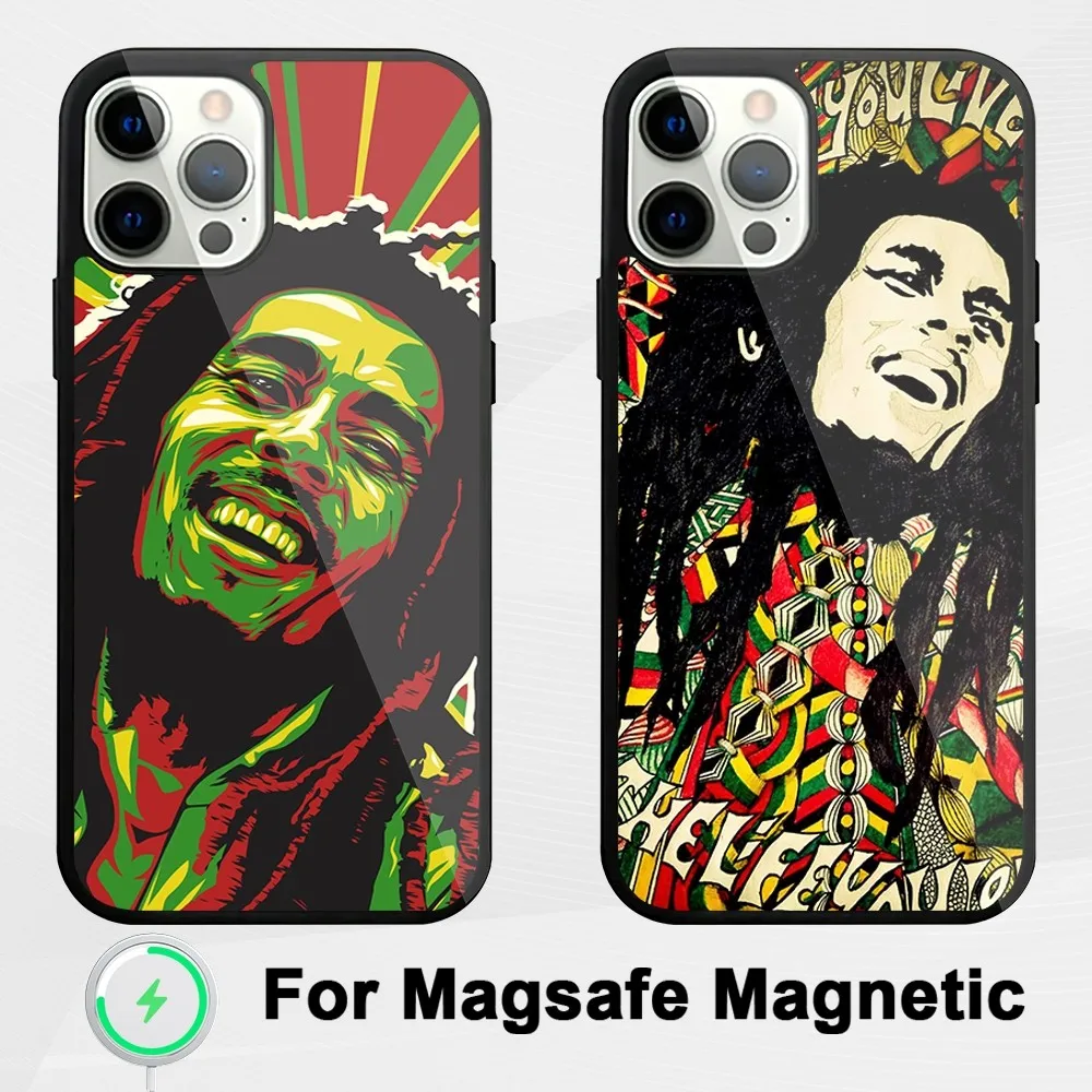 Singer Bob Marley Rasta Lion Phone Case For iphone Pro 11 Max 13 Plus 12 14 Mini 15 Magsafe Magnetic Wireless Charging Shell