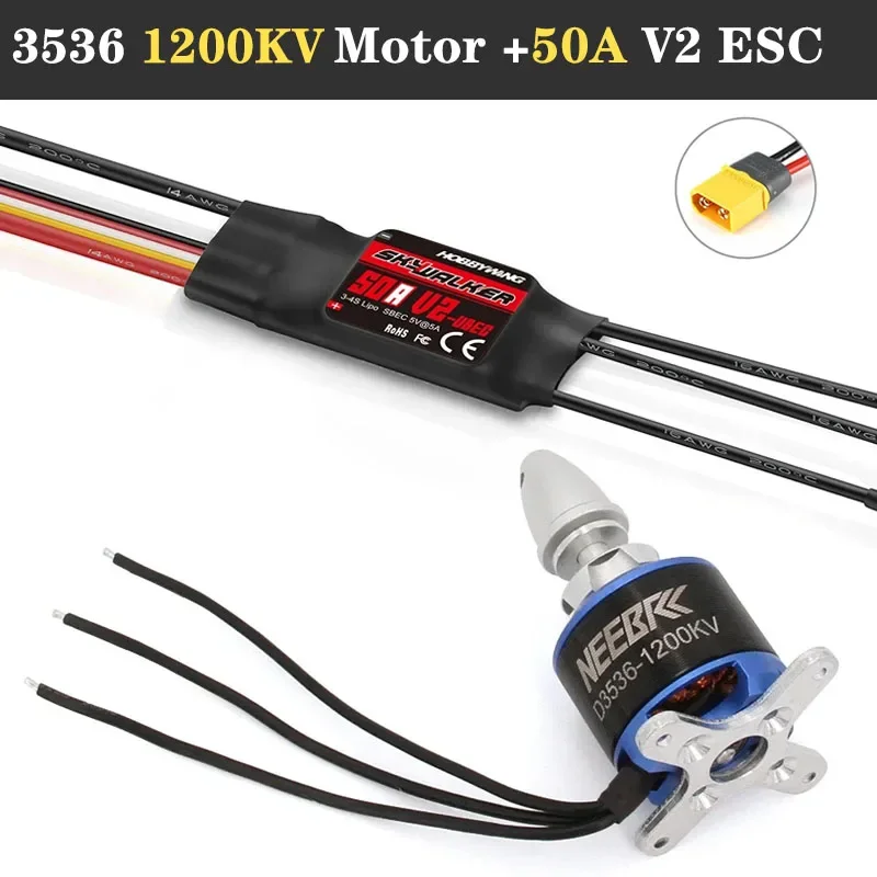 NEEBRC D3536 3536 1200KV borstelloze motor met 50A V2 ESC Combo T/XT60-stekker voor RC Fixed-wing Drone Vliegtuig Zweefvliegtuig Onderdelen