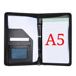 Portable Business Portfolio Padfolio Folder Document Case Organizer A5 PU Leather with Business Card Holder Memo Note Pad