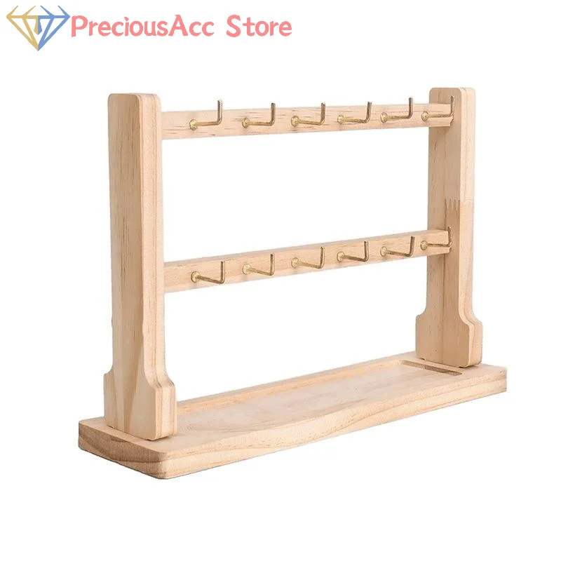

1PC Wooden Jewelry Display Stand Necklace Bracelet Key Holder Hook Storage Rack Earring Pin Brooch Holder Stand Organizer