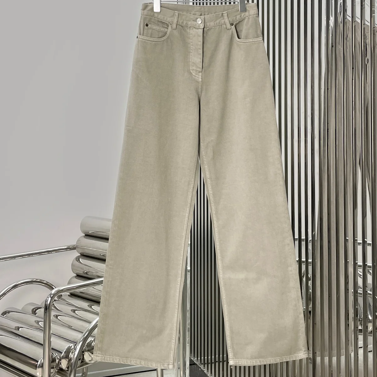 High Quality Women Solid Color Straight Wide Leg Pants Classic Five Pockets Button Zipper Casual Daily Trousers lyt127798