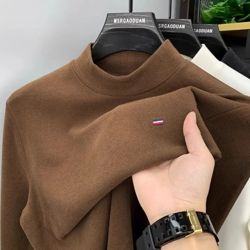 German Velvet Brushed Bottom Shirt for Men Half High Neck Warm Sweatshirt for Men Long Sleeved T-shirt for Inner Layer