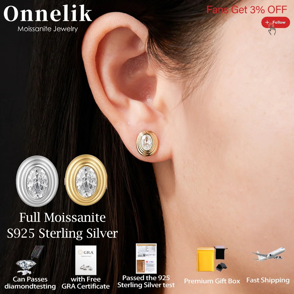 

Onnelik стерлингового серебра 925 пробы, полный 4*6 мм, овальный муассанит с серьгами-гвоздиками GRA для мужчин и женщин, роскошные простые универсальные ювелирные изделия