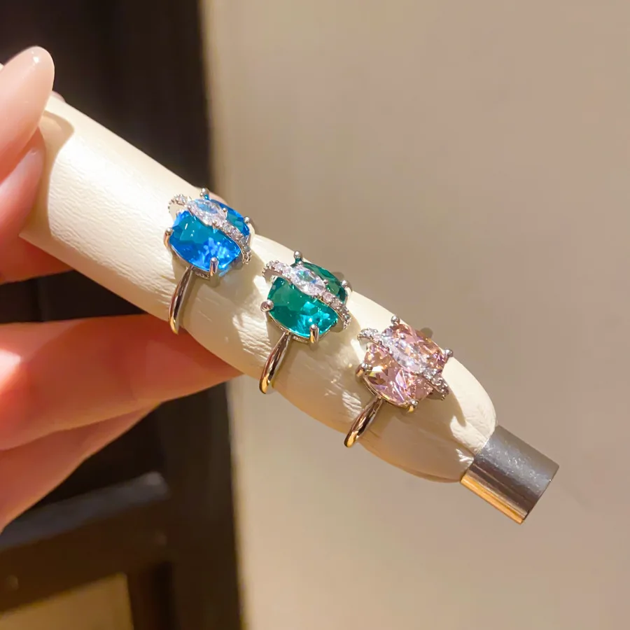 Grace Big Cushion Cut Colored Cubic Zirconia Statement Ring Women Upscale Chic Finger Ring for Banquet Party Dating Gift Jewelry