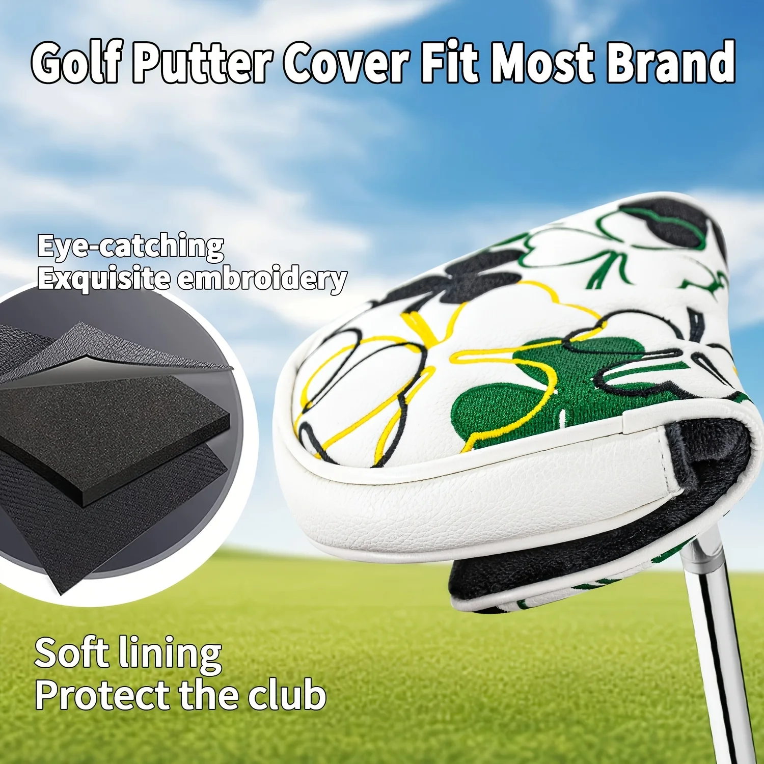 1pc PU Golf Putter Cover with High-End Embroidery Suitable for Mallet Putters, Semi-Circular Head for Club Head view 4