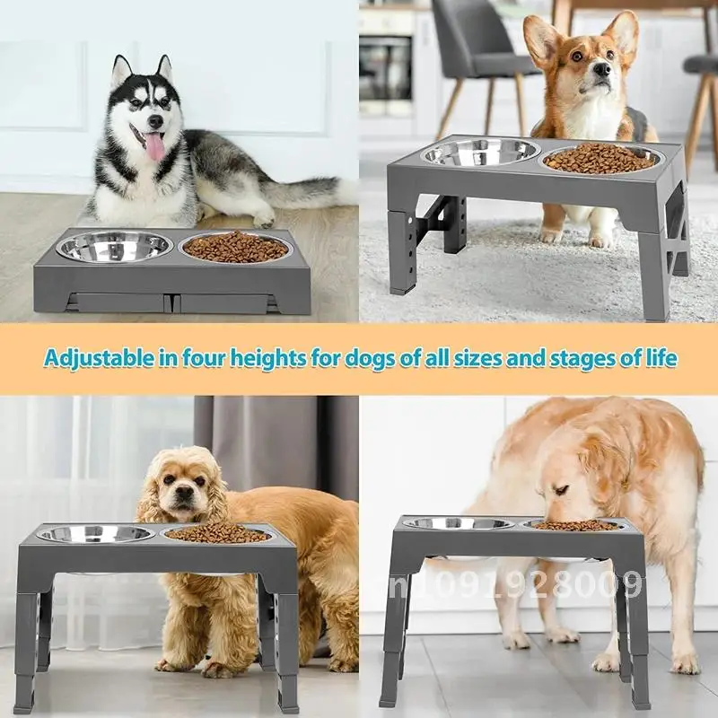 

Elevated Dog Feeder Dogs Bowls Dining Raised Stand with Steel Supplies Accessories Bowls Stainless Pet Table Adjustable Dog Food