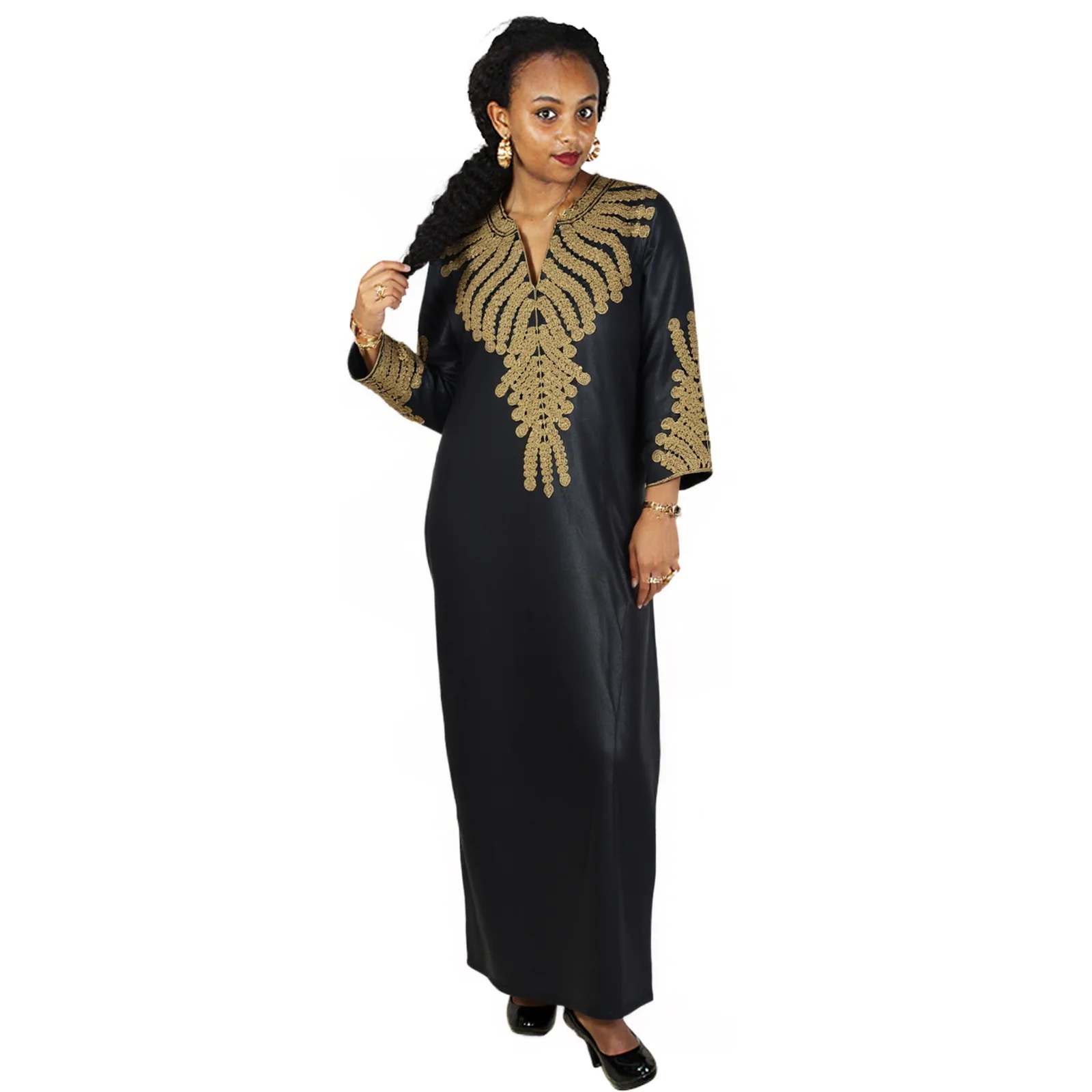 

African Dresses For Women Abaya Embroidery Plus Size Elegant Party Church Dress