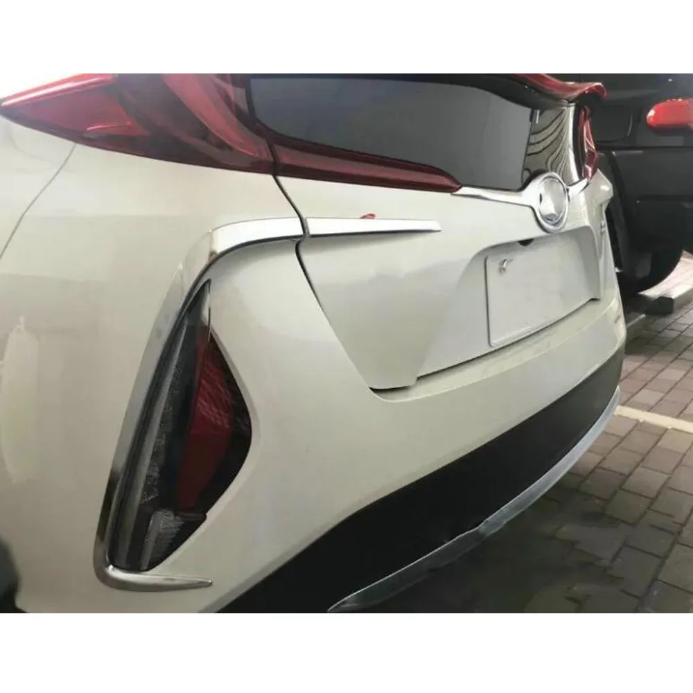 سيارة الخلفي الخلفي الضباب إطار المصباح الخفيف عصا التصميم ABS كروم غطاء الكسوة الحاجب لتويوتا بريوس PHV Prime 2017 2018 2019 2020 #3