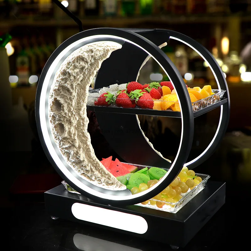 

Светящаяся подставка для тарелок с фруктами в виде луны, барная стойка для тарелок с фруктами KTV, светодиодное двойное ночное шоу, интернет-знаменитость, креативная стойка для тарелок с фруктами и закусками