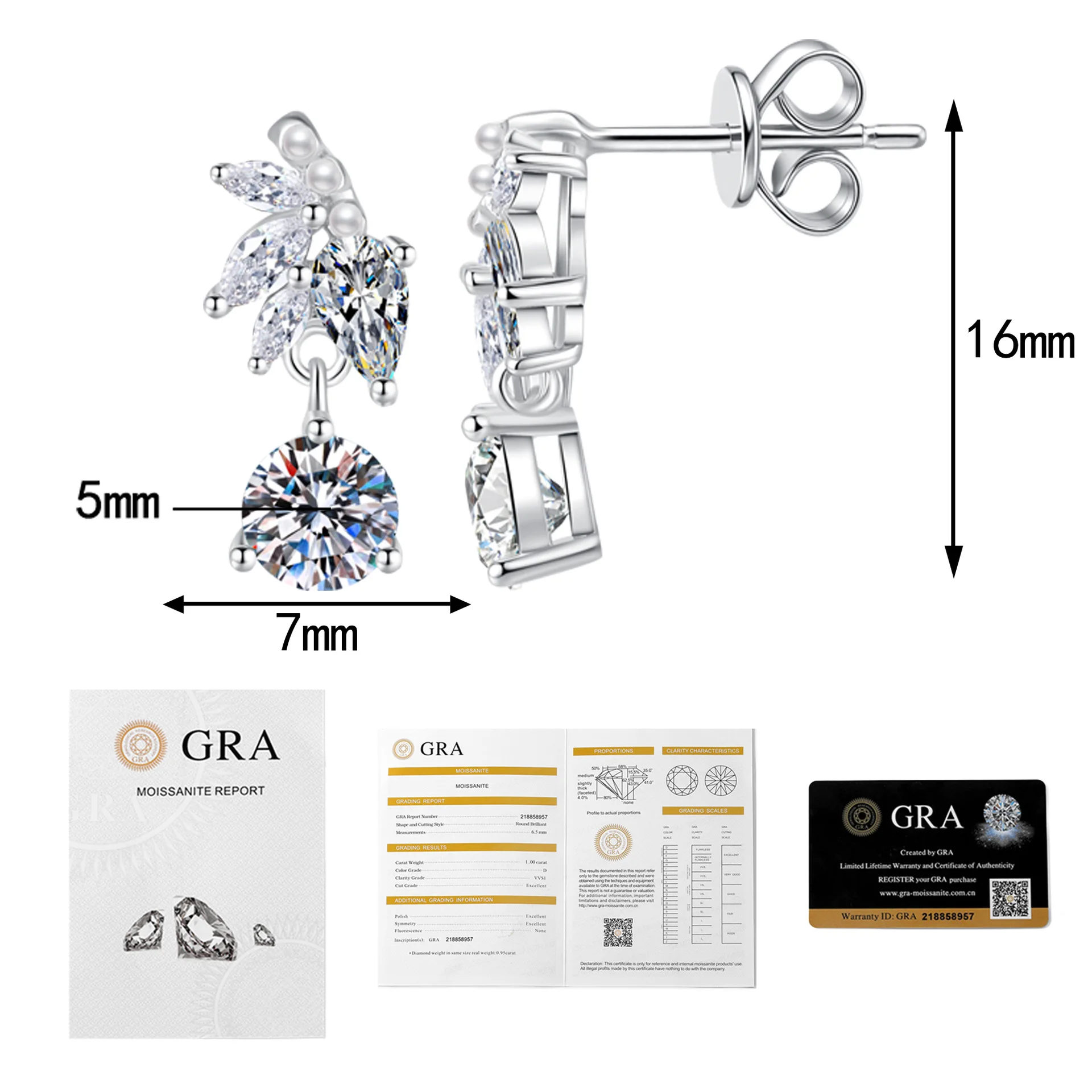 LioraGem Personalized Moissanite Pendant Earrings, Versatile and Sophisticated Moissanite Leaf Earrings Platinum PT950 Stamp