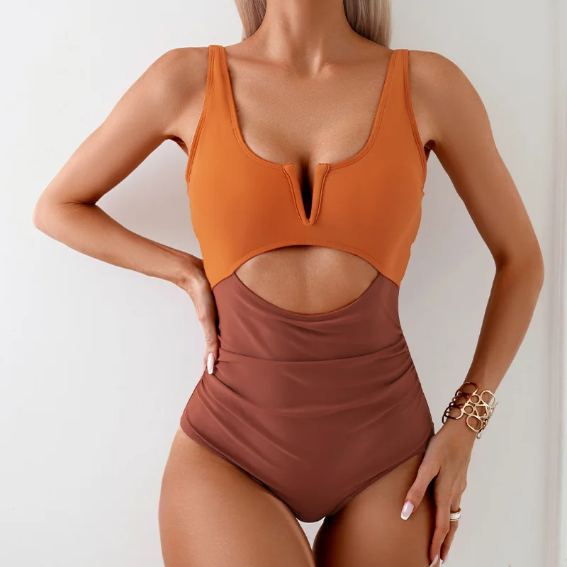 American Fashion New One-piece Swimsuit Women Quick-drying Spa Color Clashing Swimsuit Women Bikini