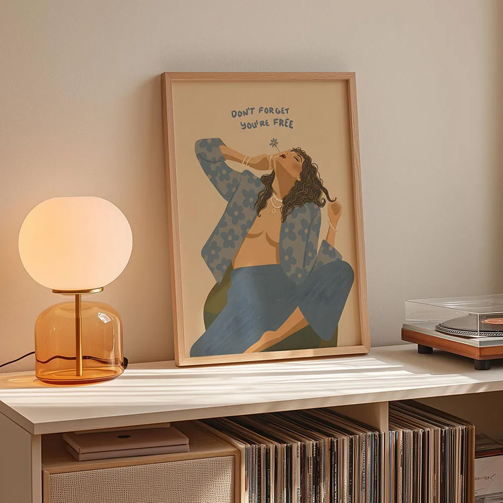 Don’t Forget You’re Free Poster Canvas Print Painting Feminine Boho Wall Decor Free Spirit Woman Retro Fashion Decor