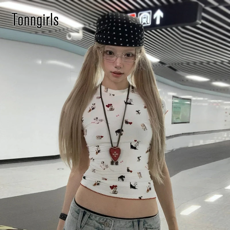 Tonngirls Harajuku imprimé t-shirt femmes à manches courtes dessin animé Y2k Vintage culture hauts Streetwear années 2000 japonais Grunge hauts t-shirt