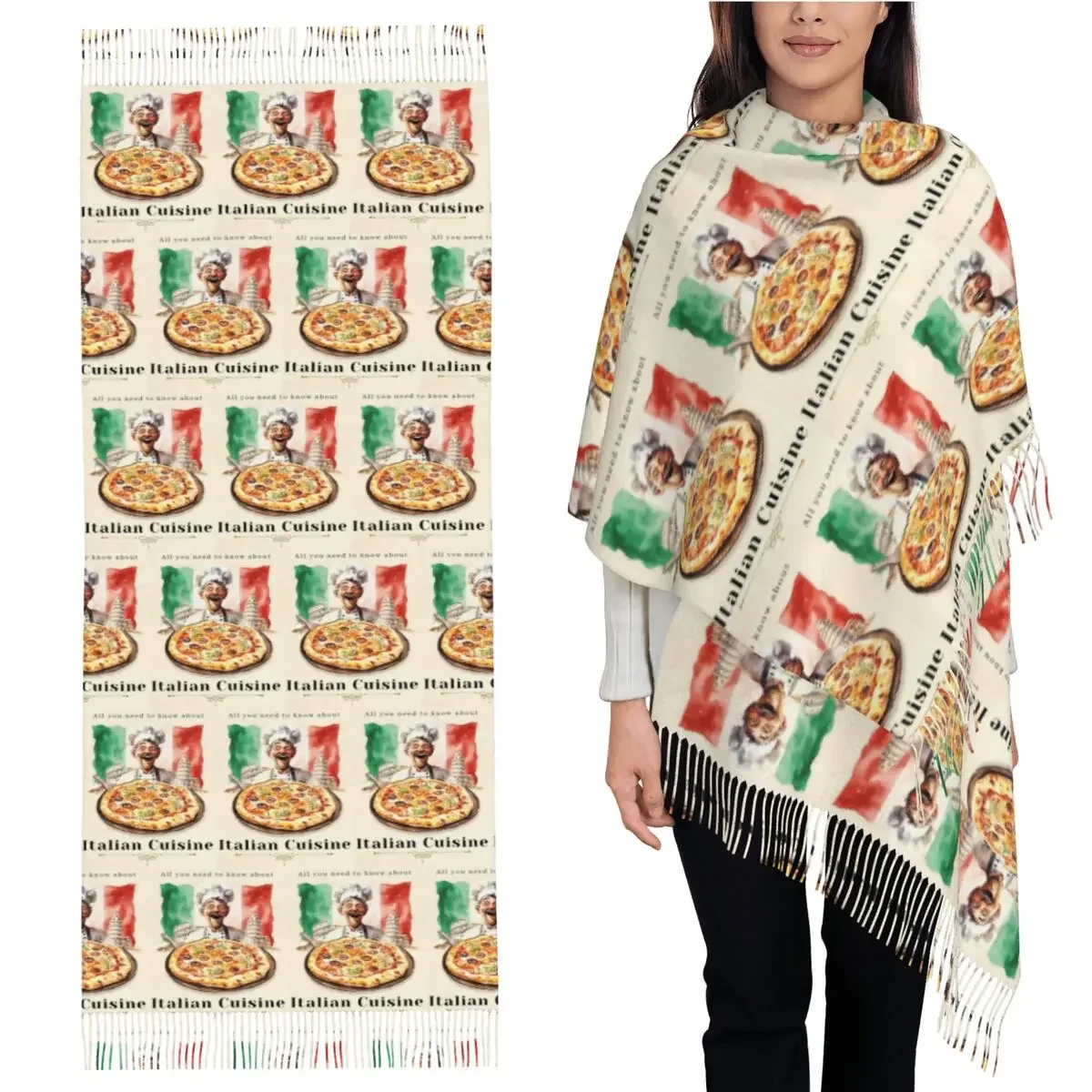 

Шарф для пиццы с итальянским флагом, шарфы с кисточками, женские мягкие теплые шали и накидки, большая осенне-зимняя шаль